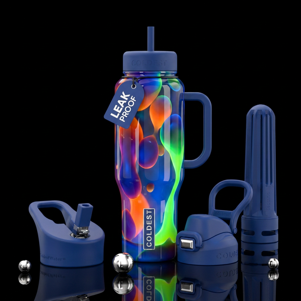 Lava lamp with 70's vibe water bottle design