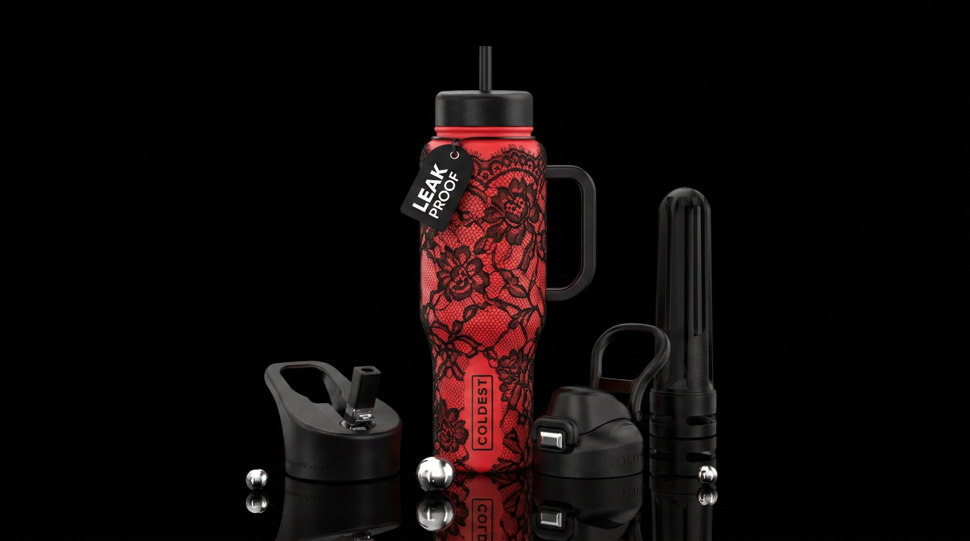 Lipstick red with black lace overlay water bottle design