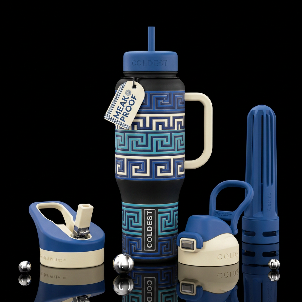 Greek inspired design. Utilize Greek key pattern i... water bottle design