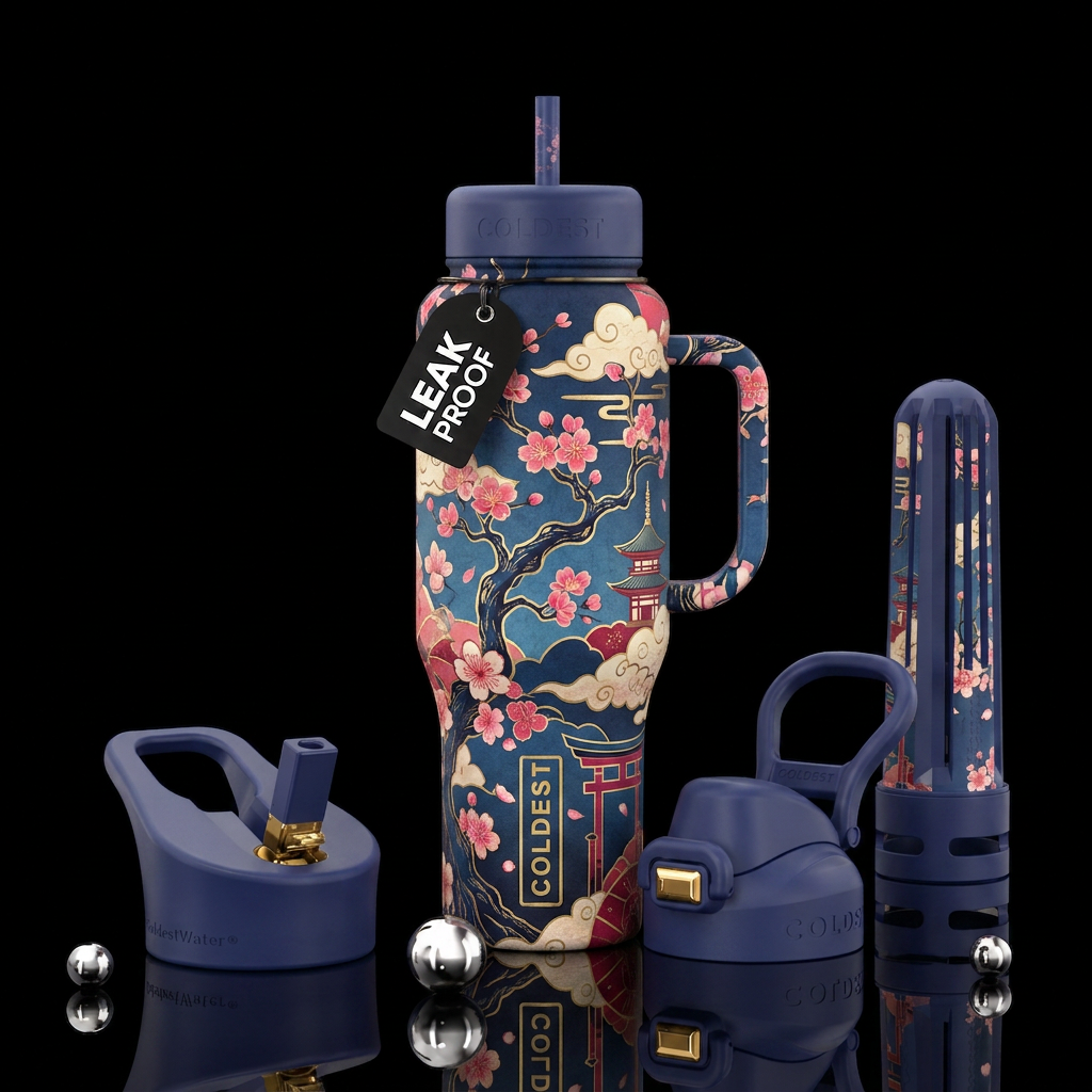 Ukiyo-e Sakura dreamscape water bottle design