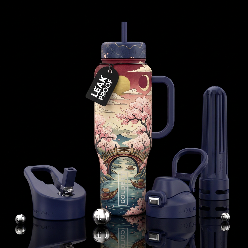 Ukiyo-e Sakura dreamscape water bottle design