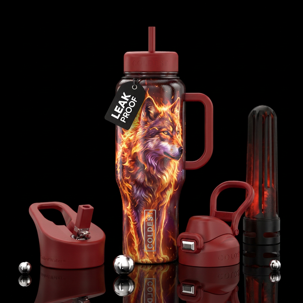Fire wolf water bottle design