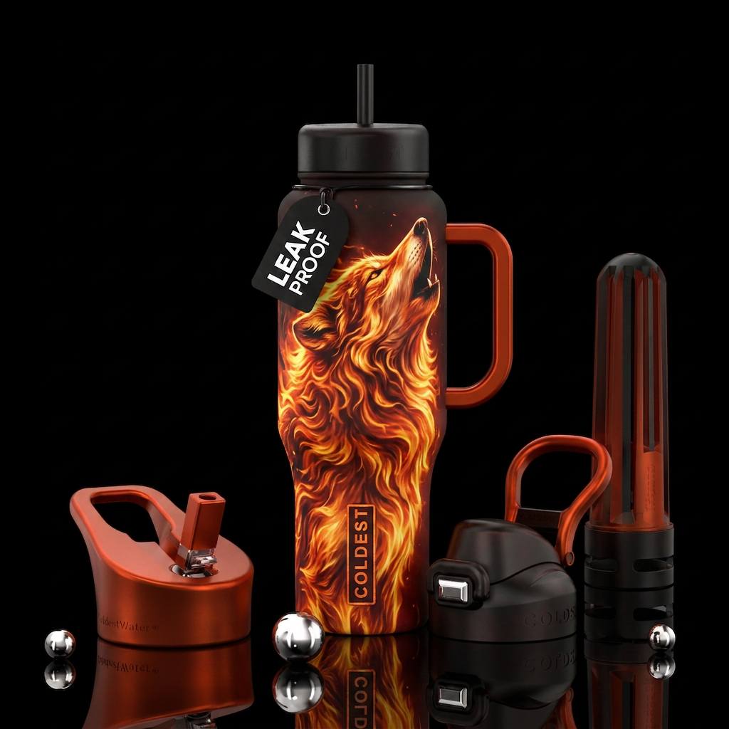 Fire wolf water bottle design