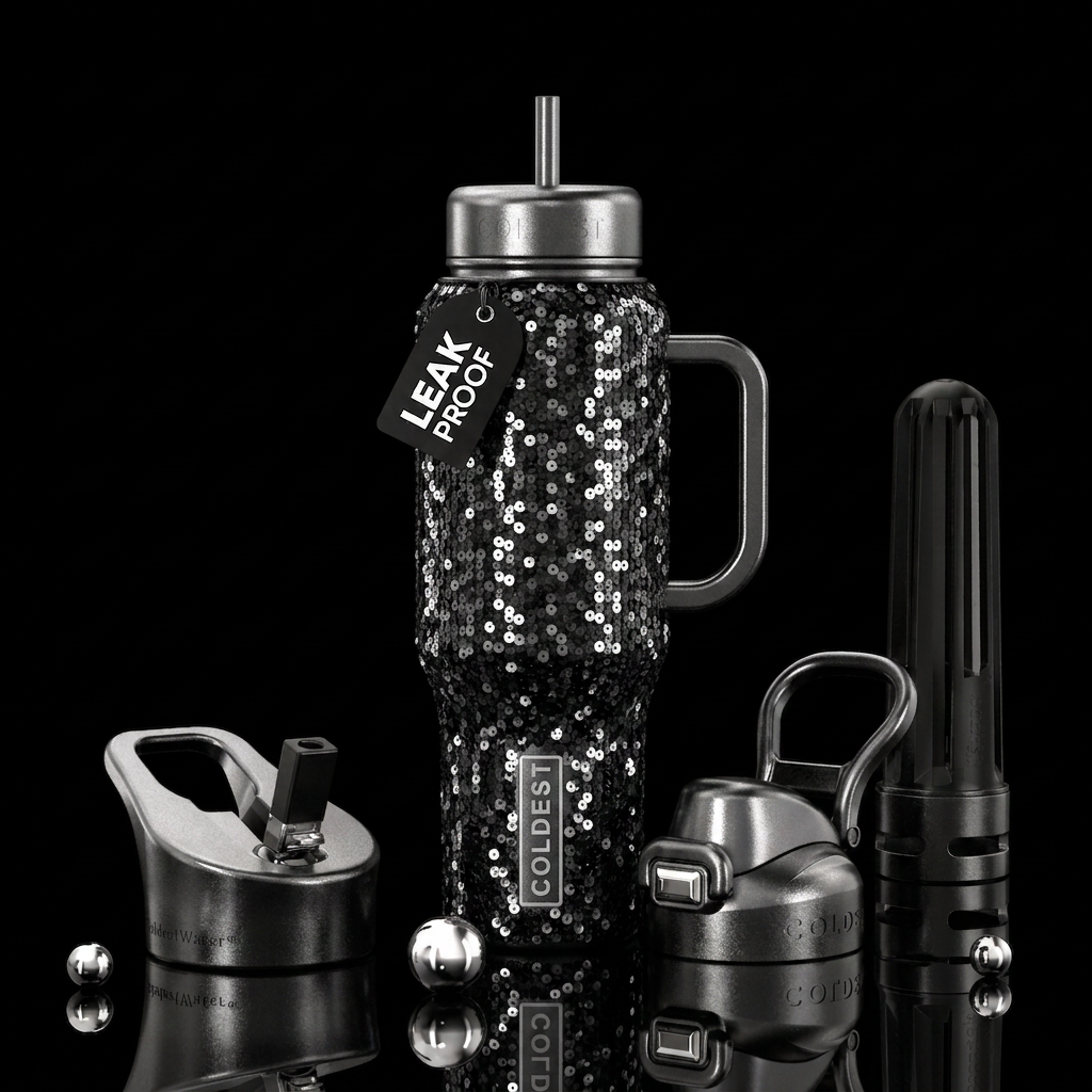 Sequins black and silver water bottle design