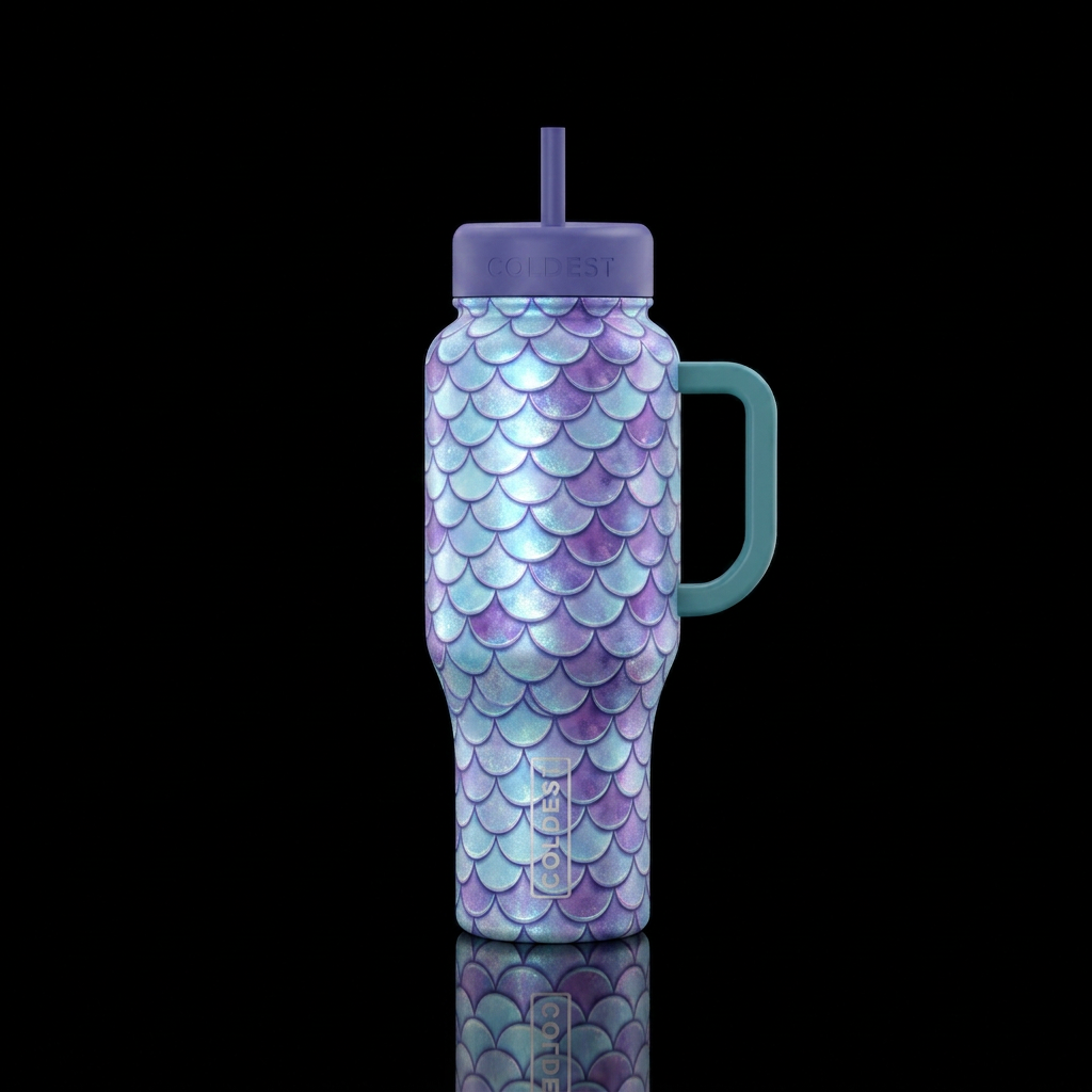 Mermaid scales in light blues and purple with shim... water bottle design
