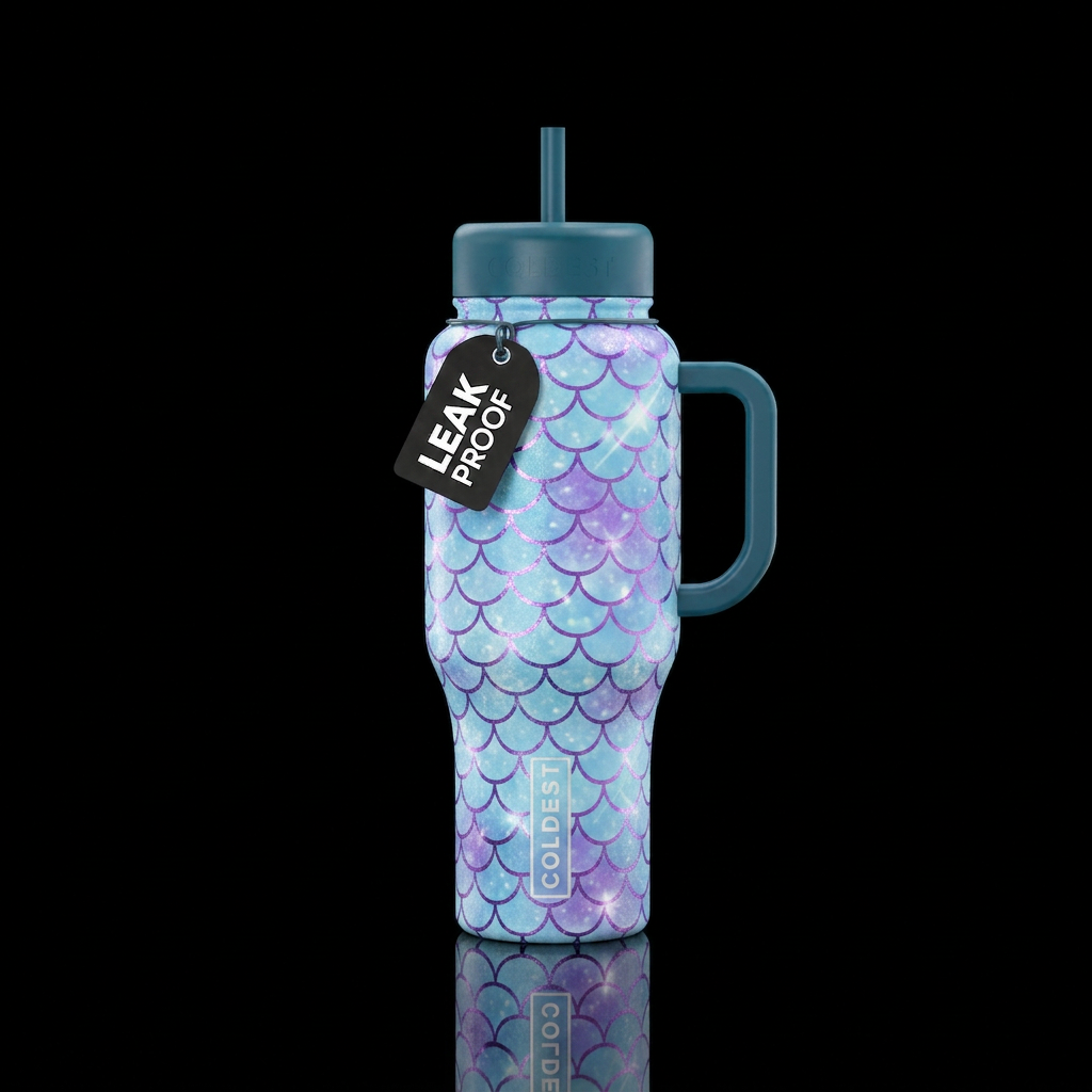 Mermaid scales in light blues and purple with shim... water bottle design