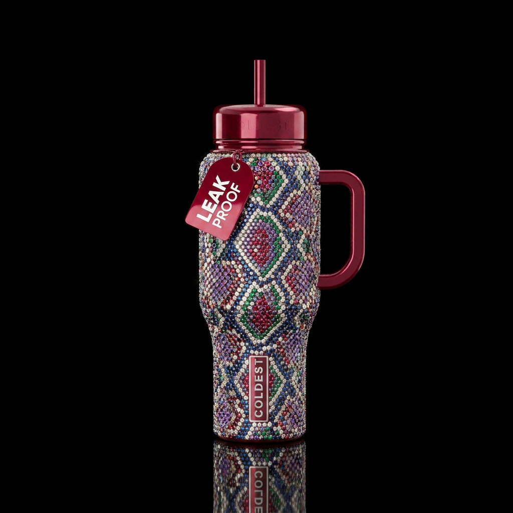 Snake skin made out of precious gems water bottle design