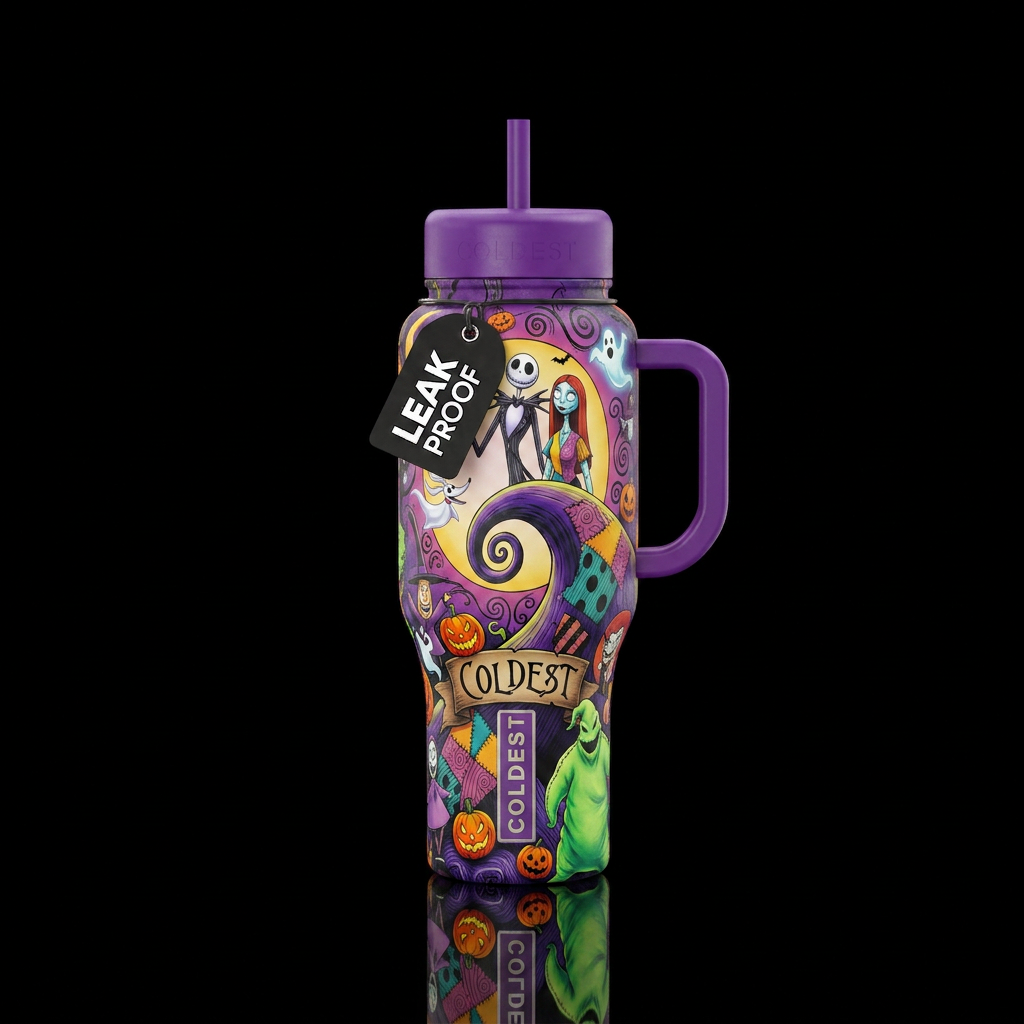 Design based on tim buttons and nightmare before c... water bottle design