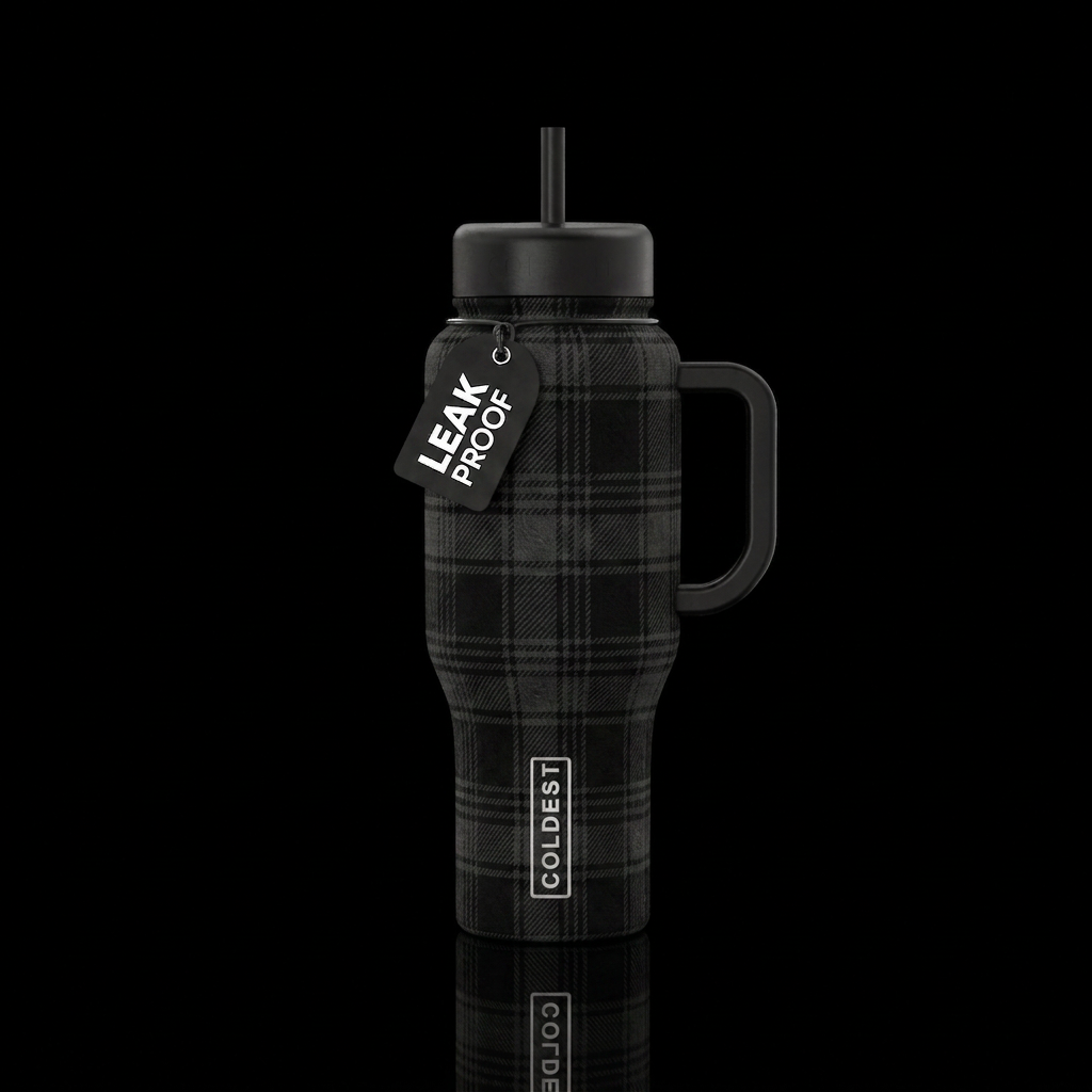 Blach tartan flannel water bottle design