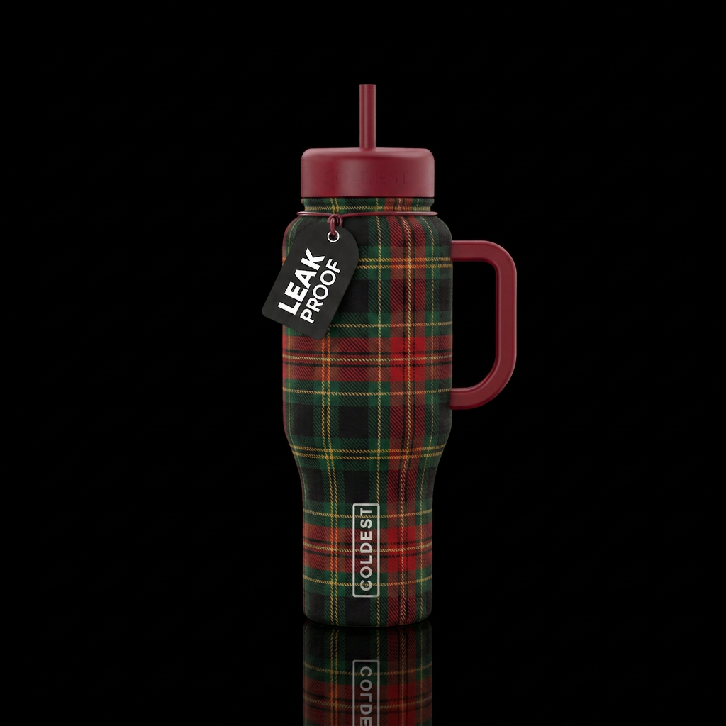 Blach tartan flannel water bottle design
