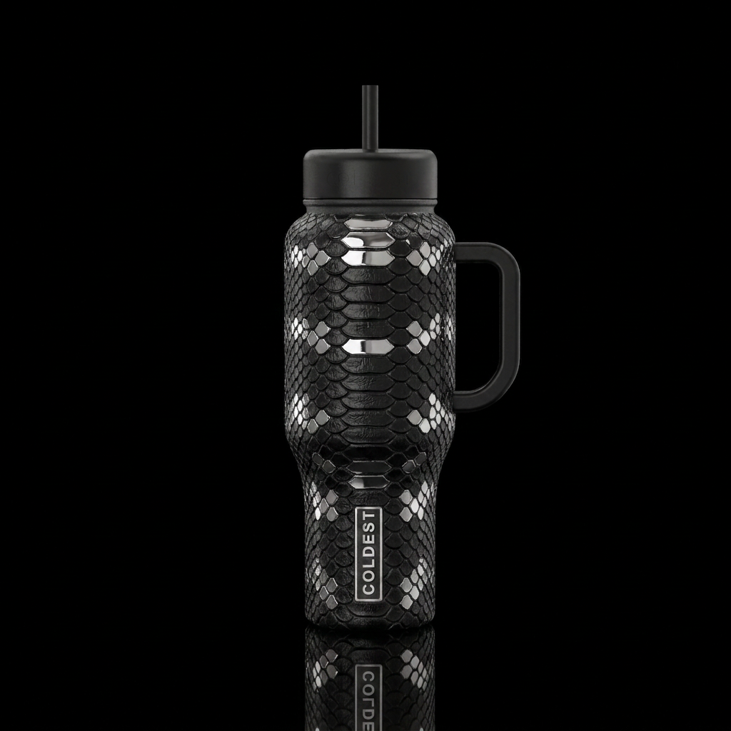 Snake skin black and mirrored water bottle design