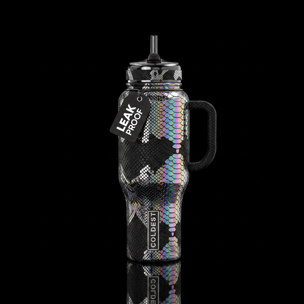 Snake skin black and mirrored water bottle design