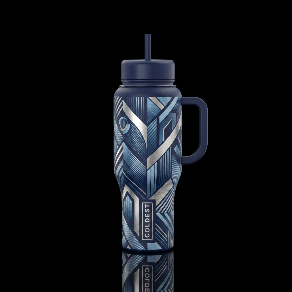 Masculine pattern in navy's silver and lighter blu... water bottle design