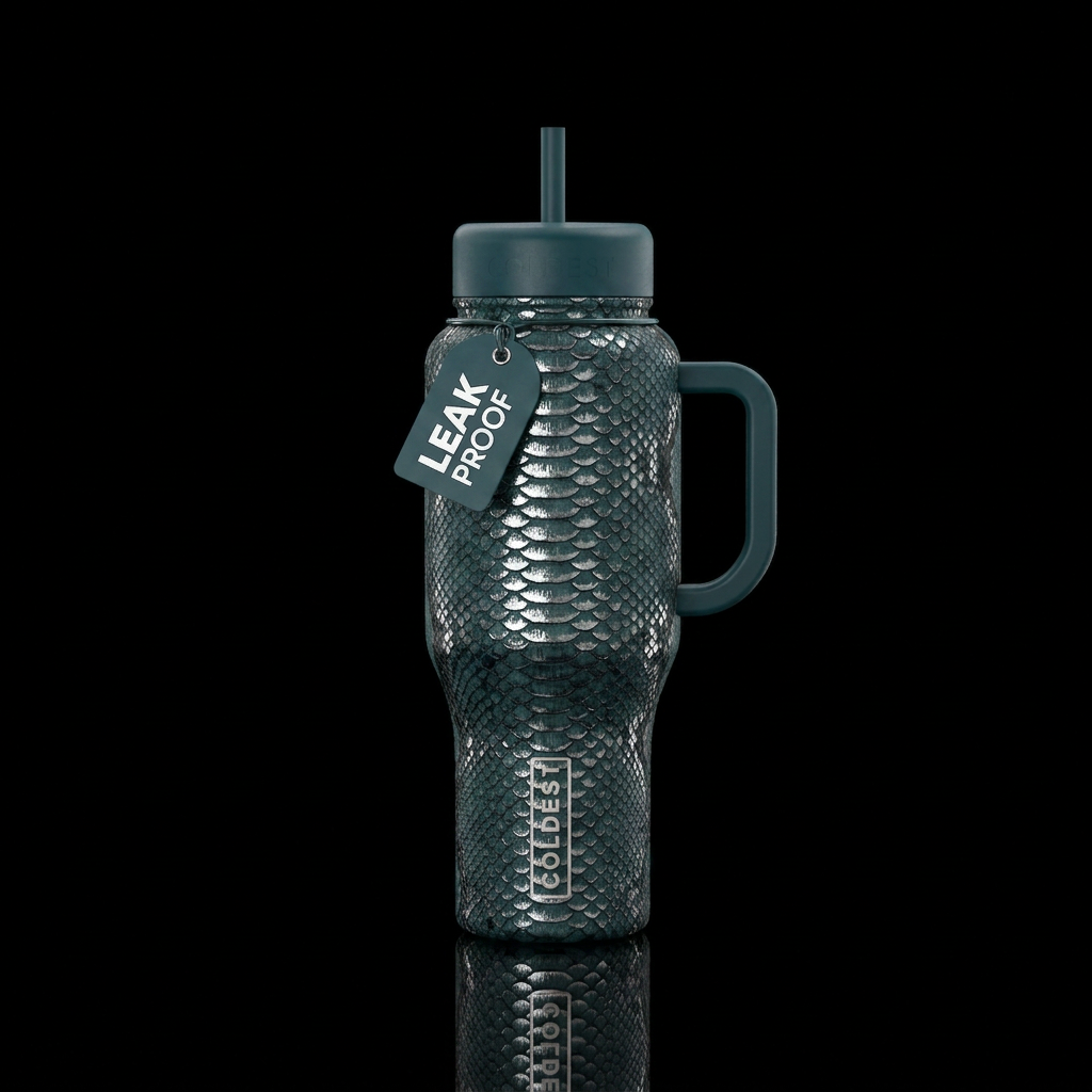 DARK TEALsnakeskin with silver highlights water bottle design