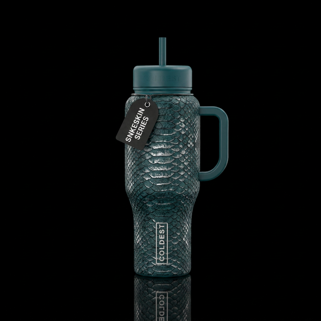 DARK TEALsnakeskin with silver highlights water bottle design