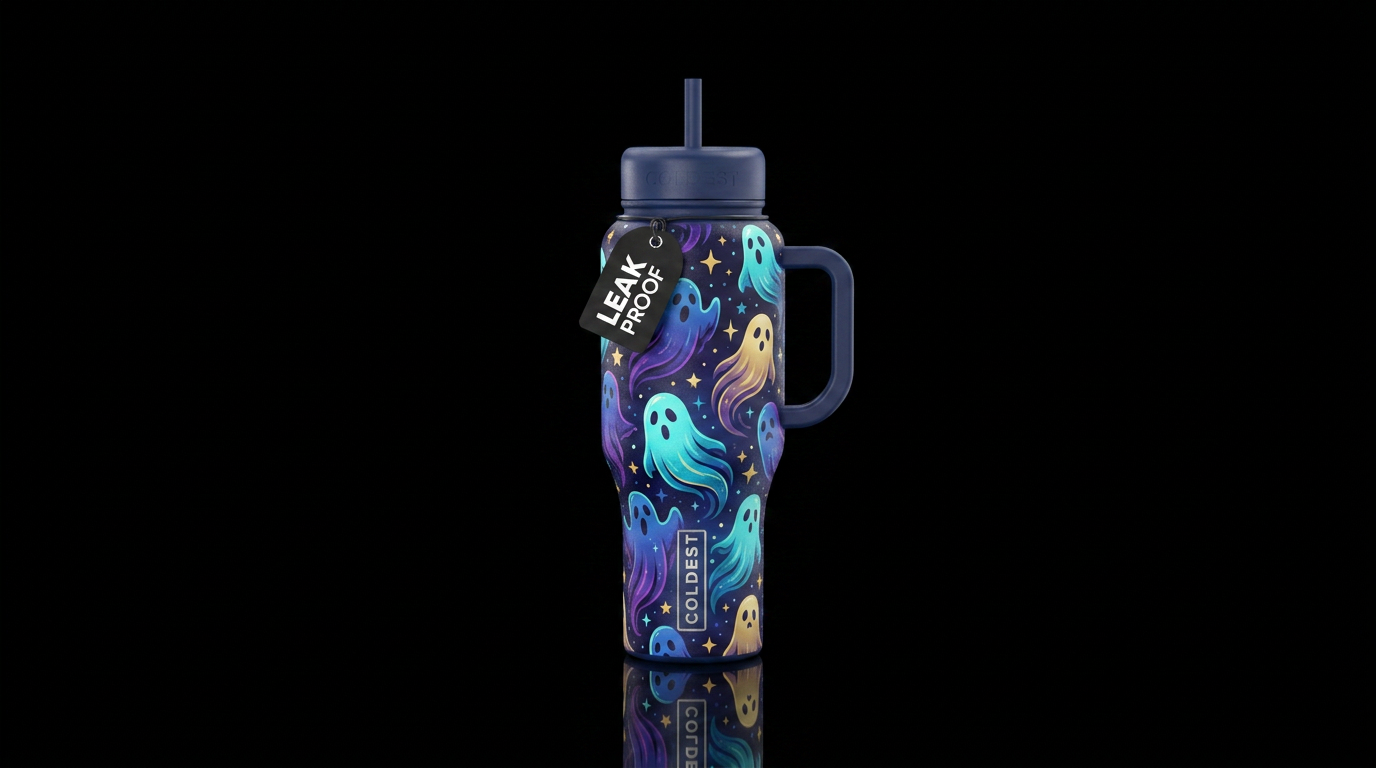 Flowy ghosts with stars and twinkling star backgro... water bottle design
