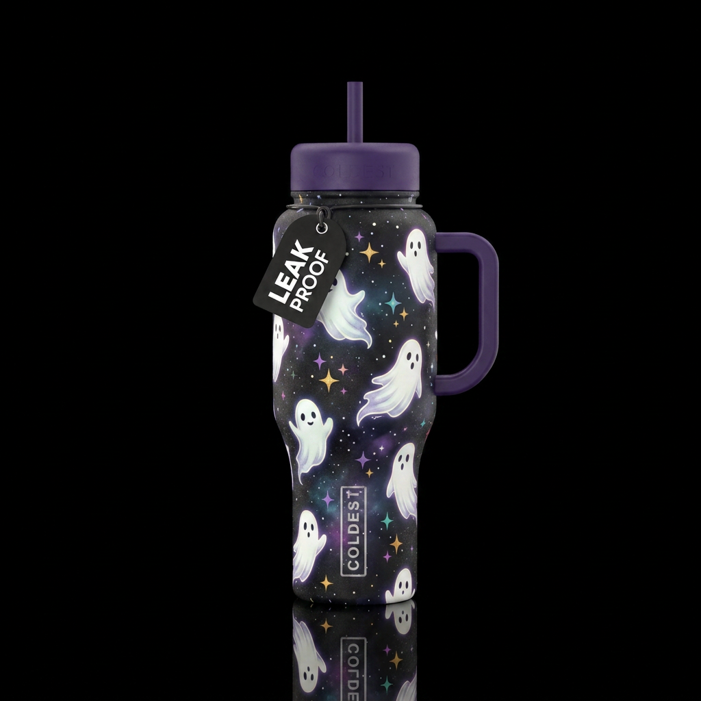 Flowy ghosts with stars and twinkling star backgro... water bottle design