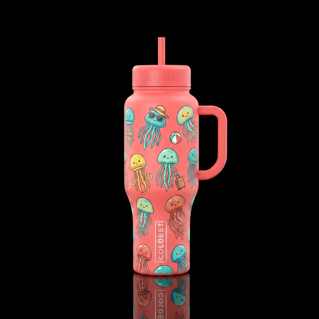 Jelly fish on vacation water bottle design