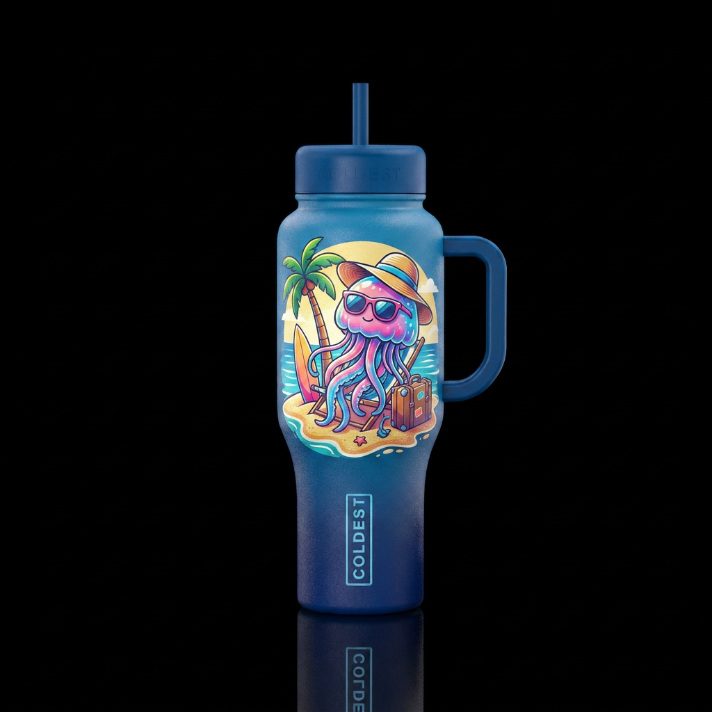 Jelly fish on vacation water bottle design