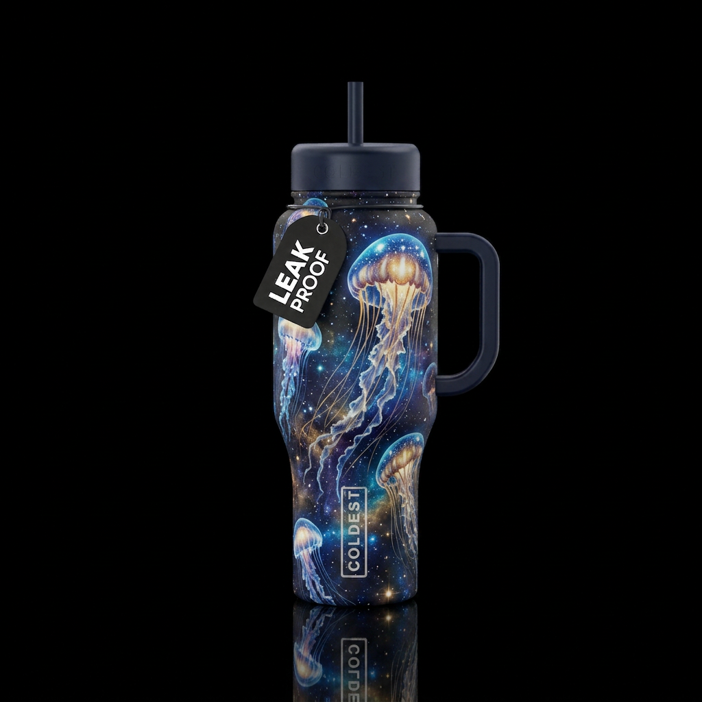 Starry night jellyfish water bottle design