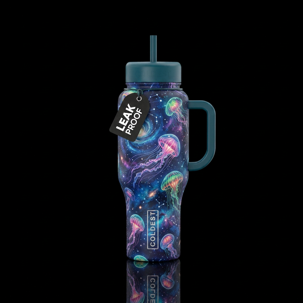 Starry night jellyfish water bottle design