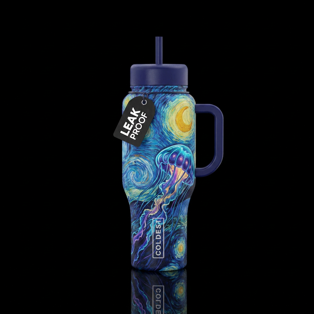 Van goghsStarry night jellyfish water bottle design