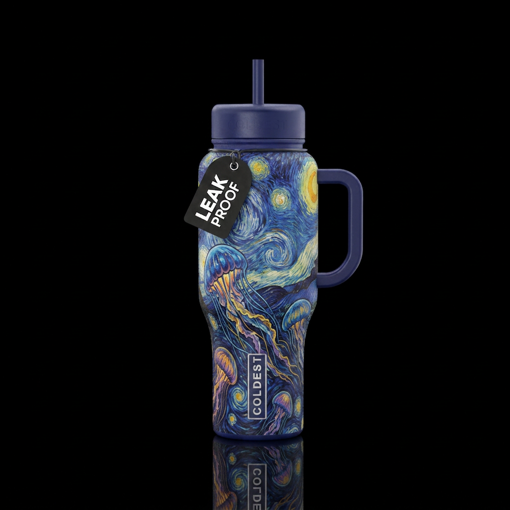 Van goghsStarry night jellyfish water bottle design