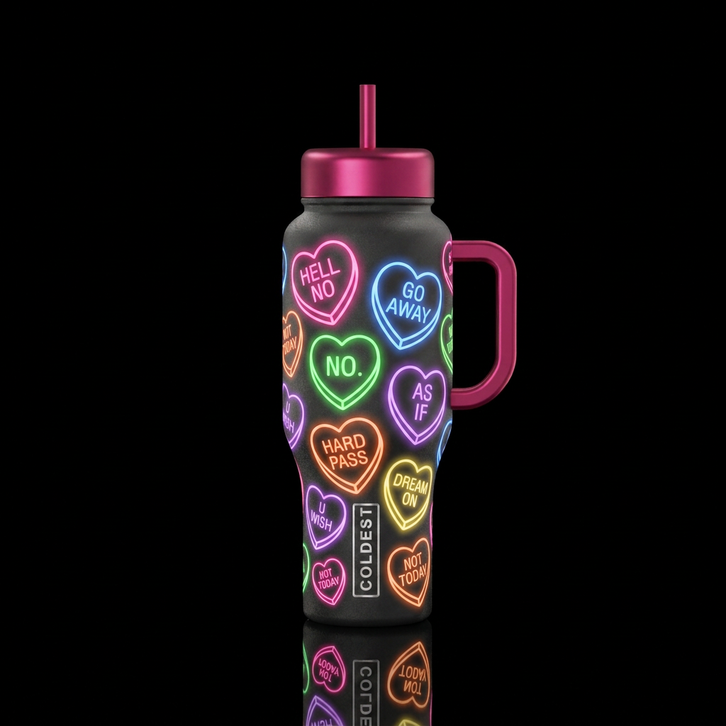Valentines conversation hearts with says like hell... water bottle design