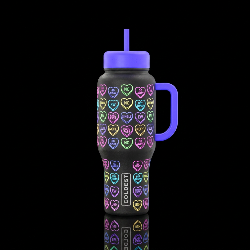 Valentines conversation hearts with says like hell... water bottle design