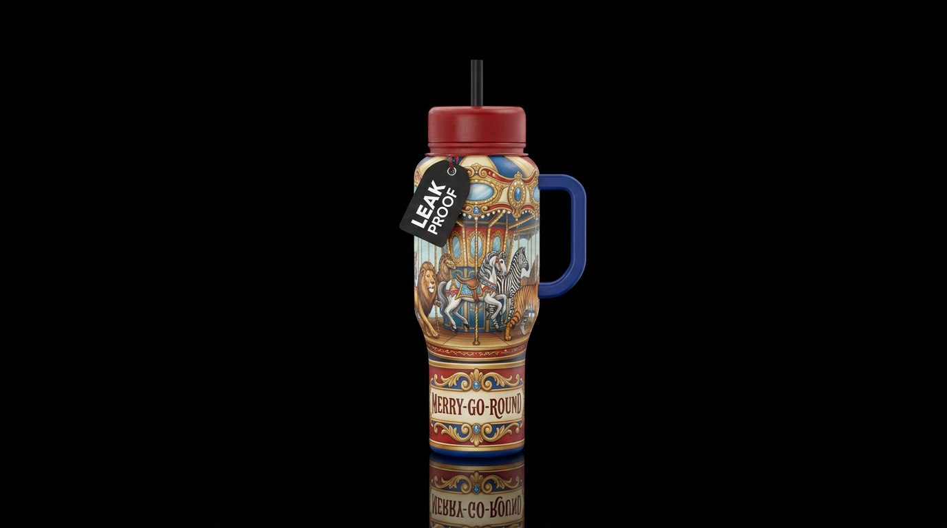 Merry go round with animals going around the tumbl... water bottle design