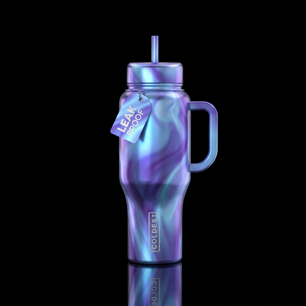 Ghost blue light purple water bottle design