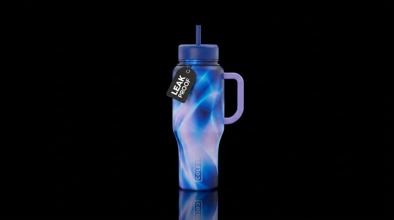 Ghost blue light purple water bottle design