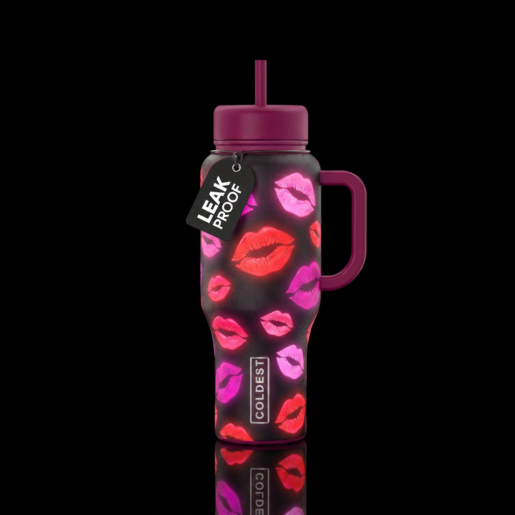 Kisses red,pink,magenta glowie water bottle design