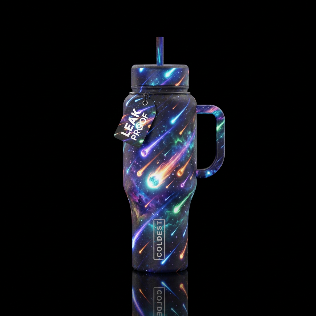 Meteor shower with glowie accents water bottle design