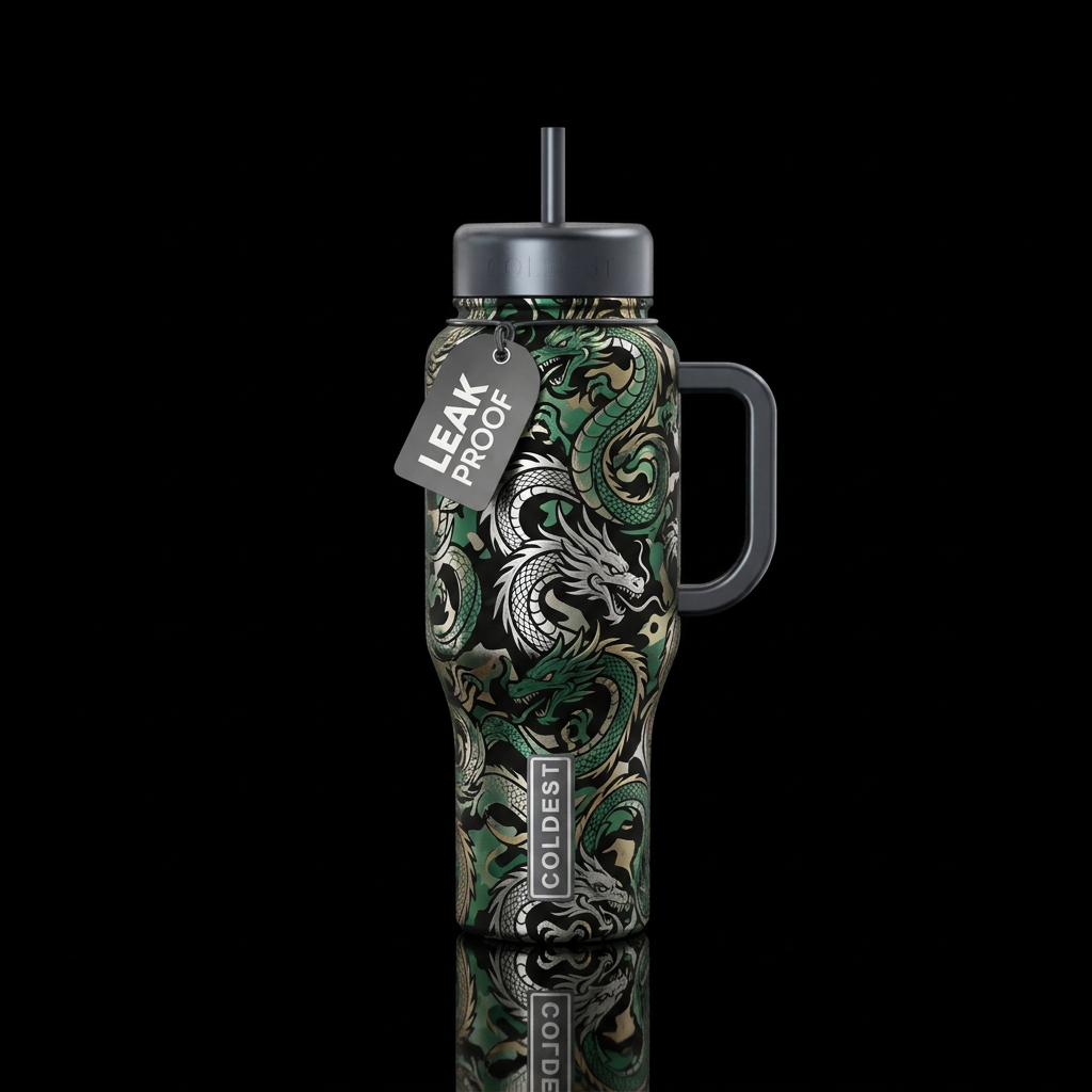 Camouflage using dragons using black.silver and g ... water bottle design