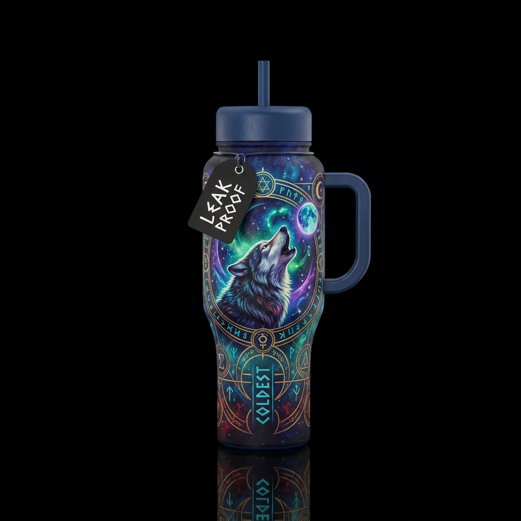 wolf, occult, magical water bottle design