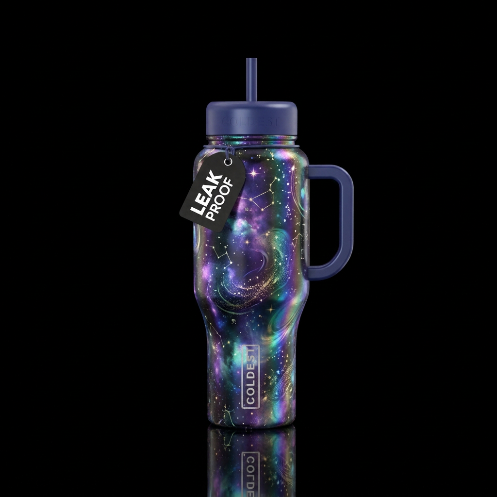 glowie, magical, irridescent, darkness, celestial water bottle design