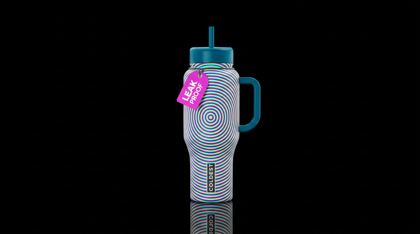 Concentric circles optical illusion with thin ligh... water bottle design