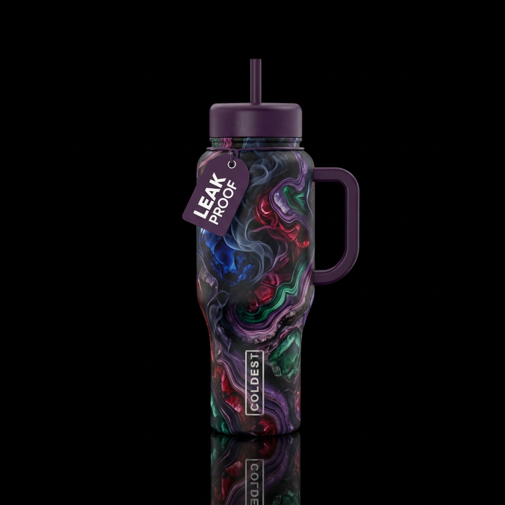 darkness, smoke, gemstone, swirls in jewel tones water bottle design