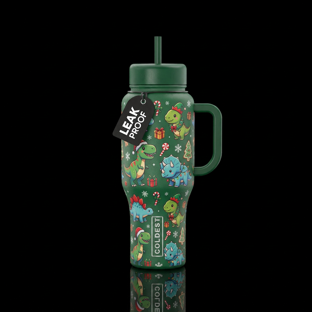 Baby dinosaurs Christmas theme water bottle design