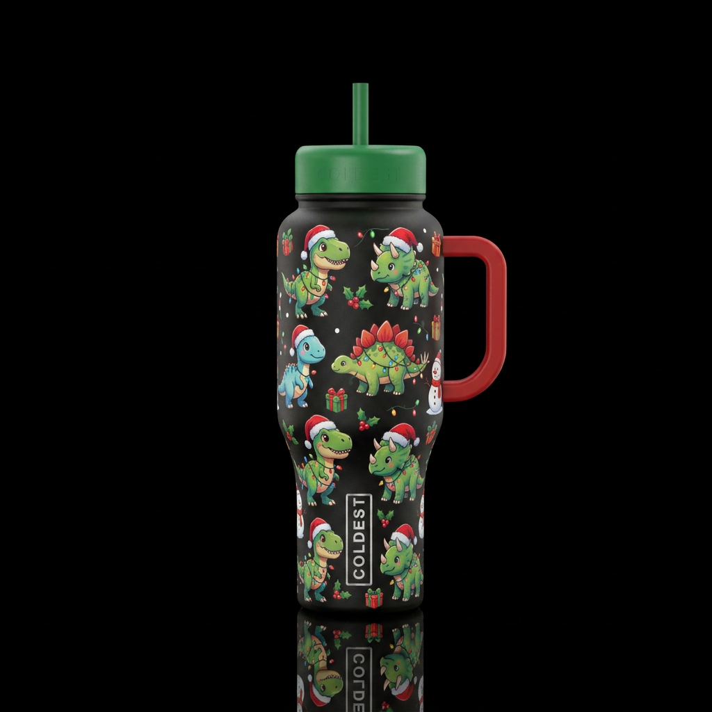 Baby dinosaurs Christmas theme water bottle design