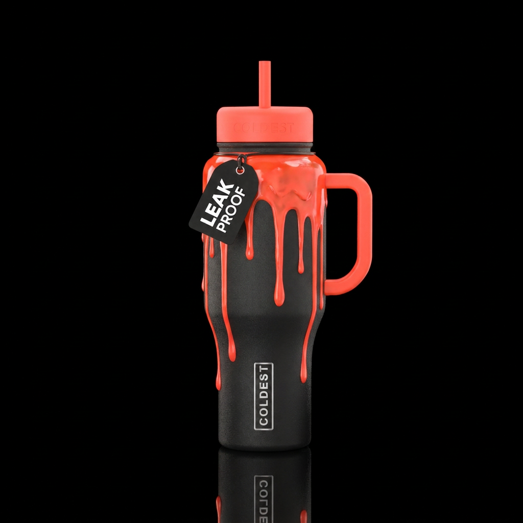 Dark background with neon reddish orange ooze drip... water bottle design
