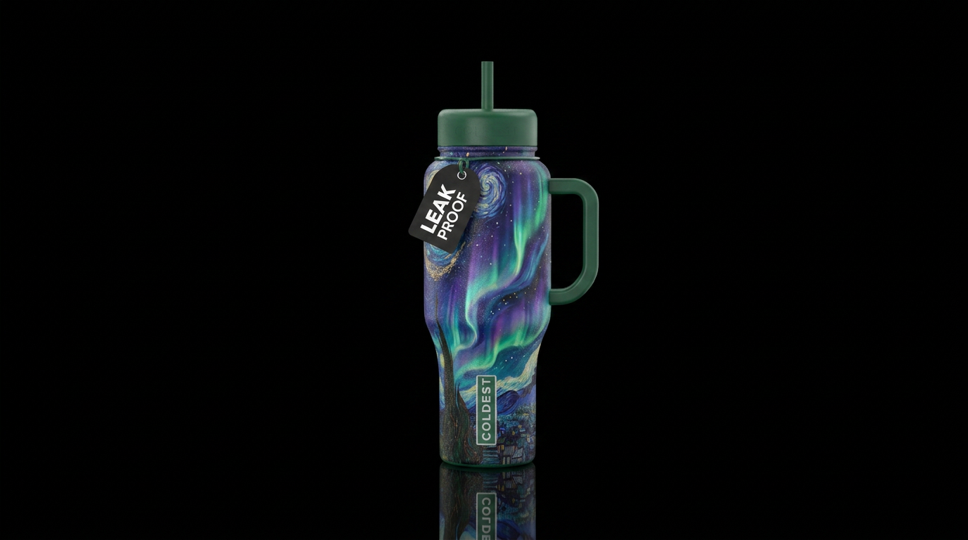 Van goths starry night vibe but with the northern ... water bottle design