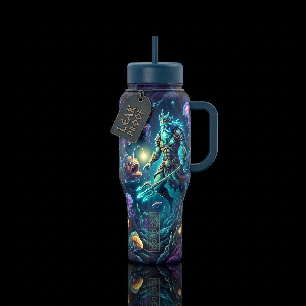 Angler fish lighting way for posiden water bottle design