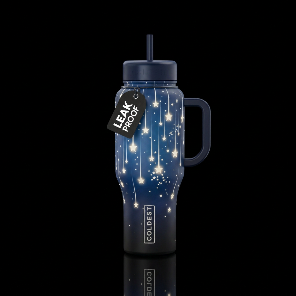 Falling stars bright glowing white and creams..aga... water bottle design