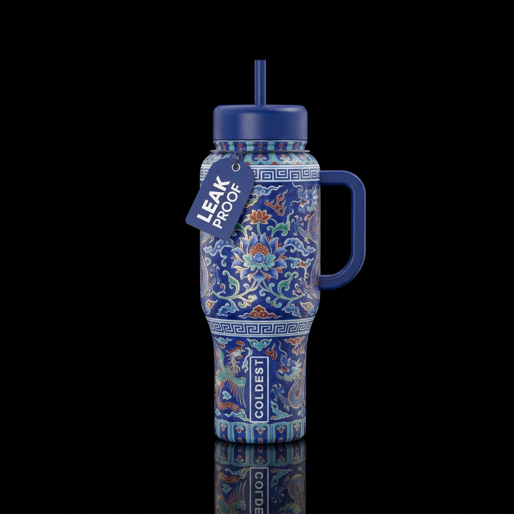 Reminiscent of the ming dynasty,  using appropriat... water bottle design