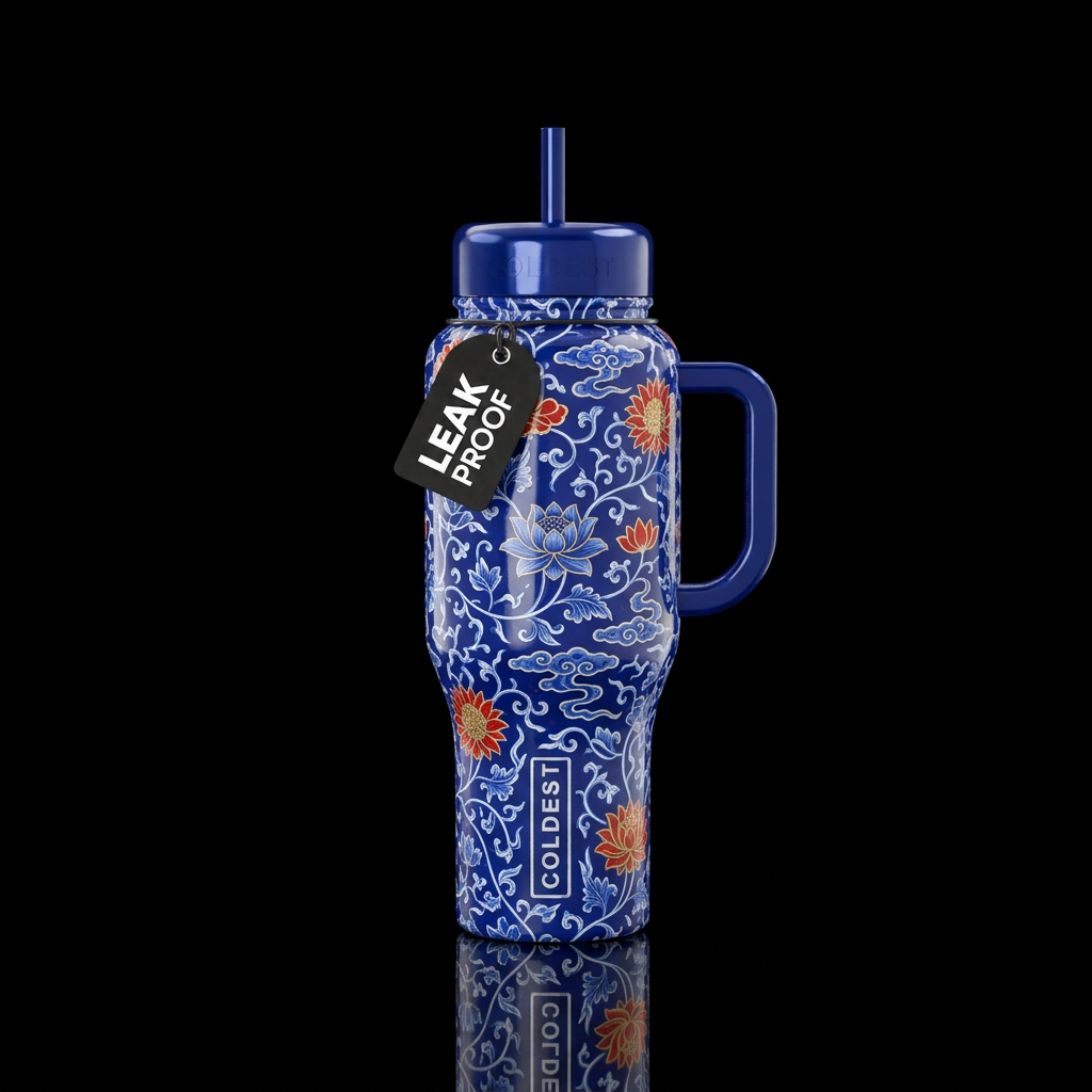 Reminiscent of the ming dynasty,  using appropriat... water bottle design