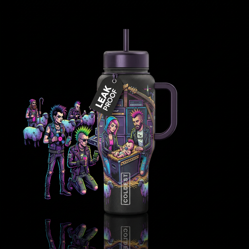Nativity scene using punk rockers water bottle design