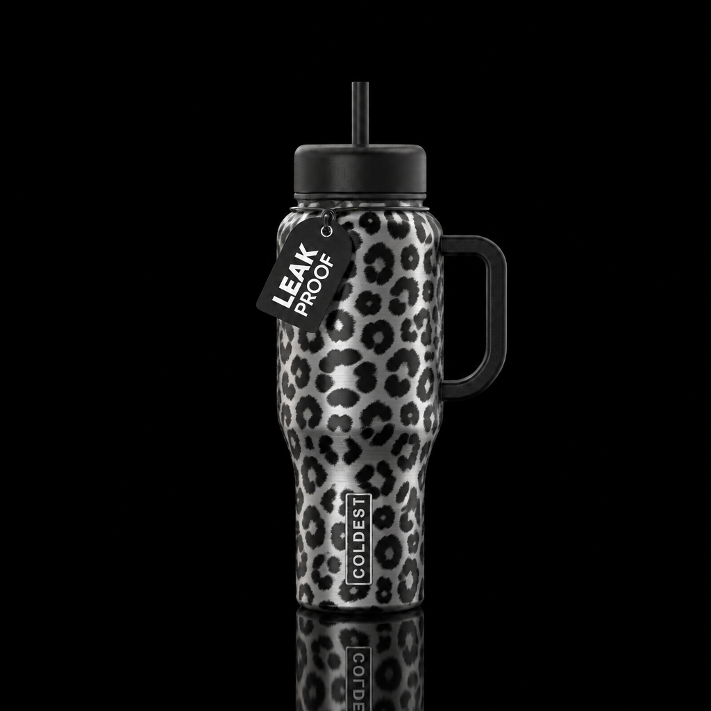 Metallic leopard water bottle design