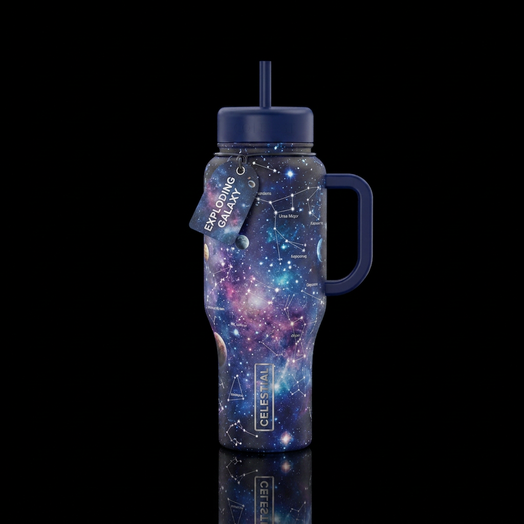 Exploding galaxy with constellations and bright st... water bottle design